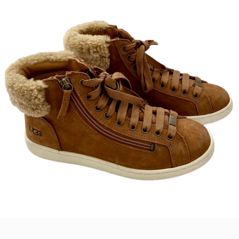 UGG Women’s  Sneakers Chestnut Tan Size 7.5 Leather Shearling HighTop Shoes